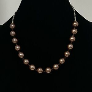 Fashion Necklace Women's 16" Copper Colored Faux Pearl Glass Beads Adjustable